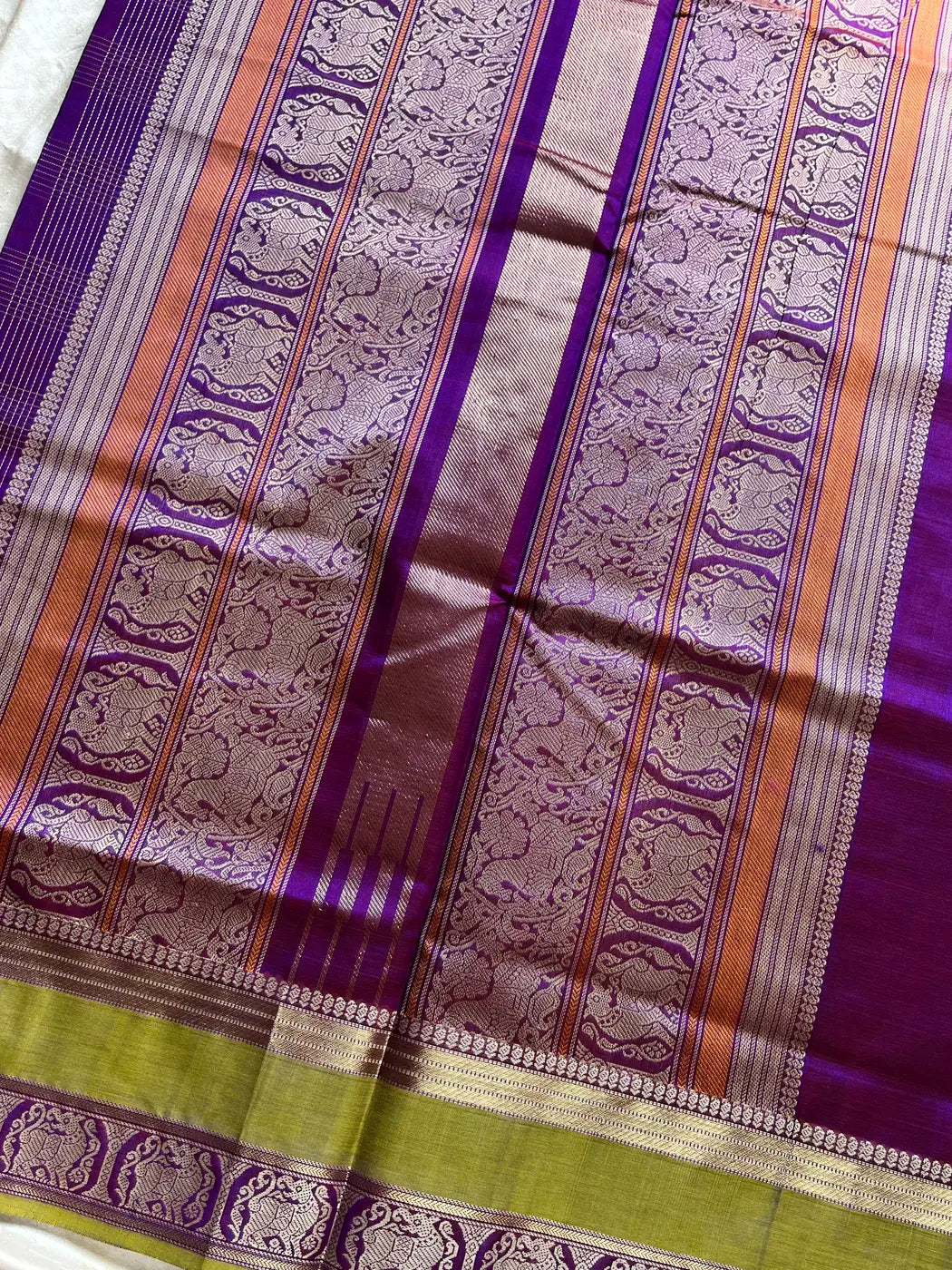 Pure Handloom Kanchi Silkcotton – Purple & Green