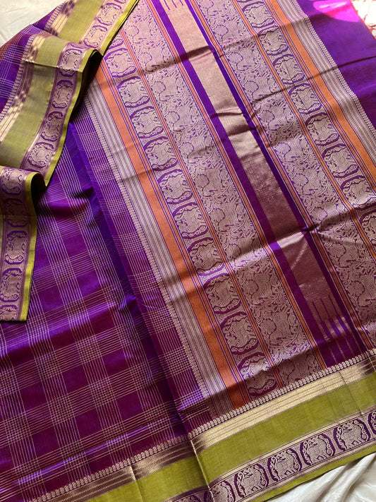 Pure Handloom Kanchi Silkcotton – Purple & Green