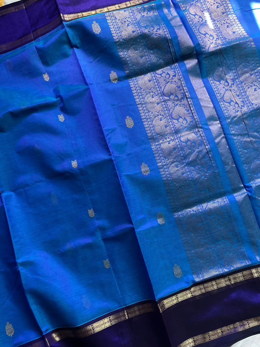 Kanchivaram Silk Cotton Saree - Copper Sulphate Blue