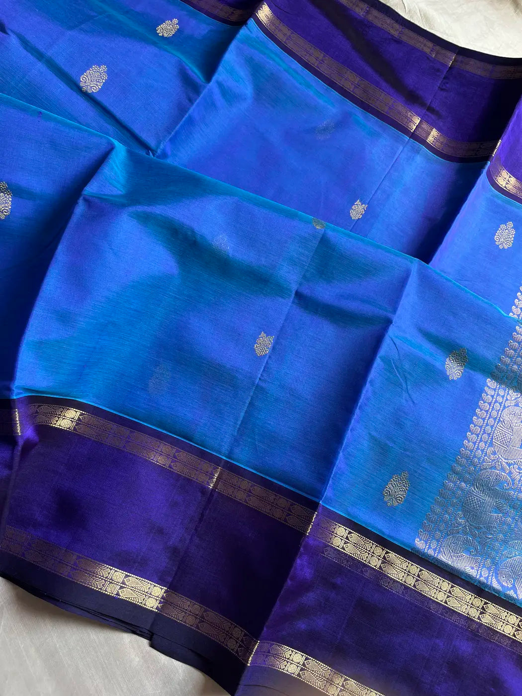 Kanchivaram Silk Cotton Saree - Copper Sulphate Blue
