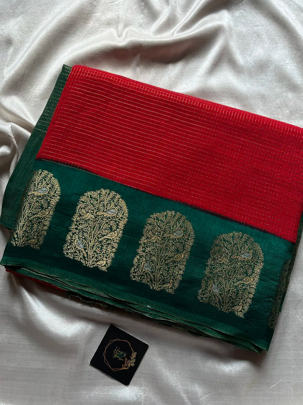 Banarasi Crepe Silk Saree – Red & Green