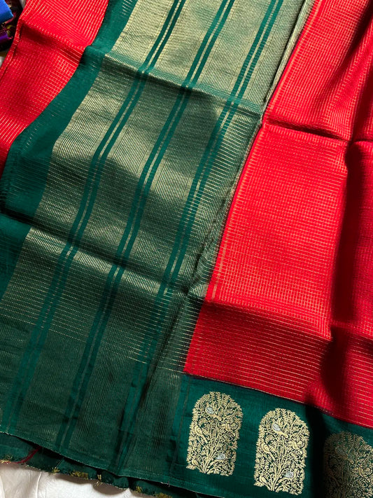 Banarasi Crepe Silk Saree – Red & Green