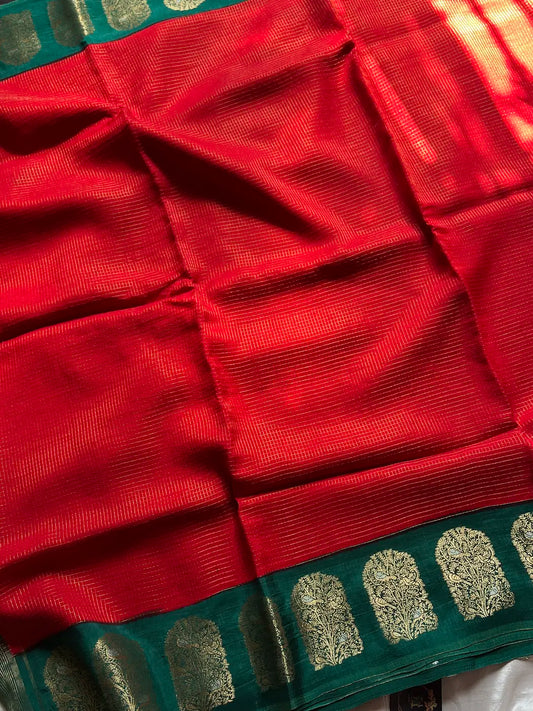 Banarasi Crepe Silk Saree – Red & Green
