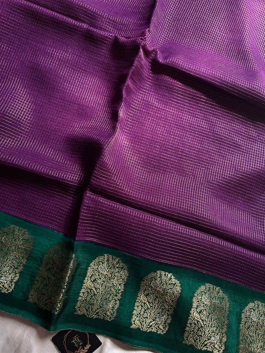 Banarasi Crepe Silk Saree – Purple & Green
