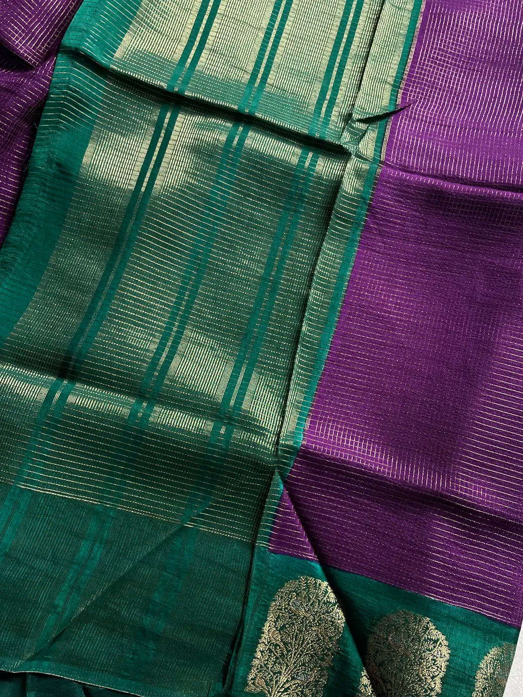 Banarasi Crepe Silk Saree – Purple & Green