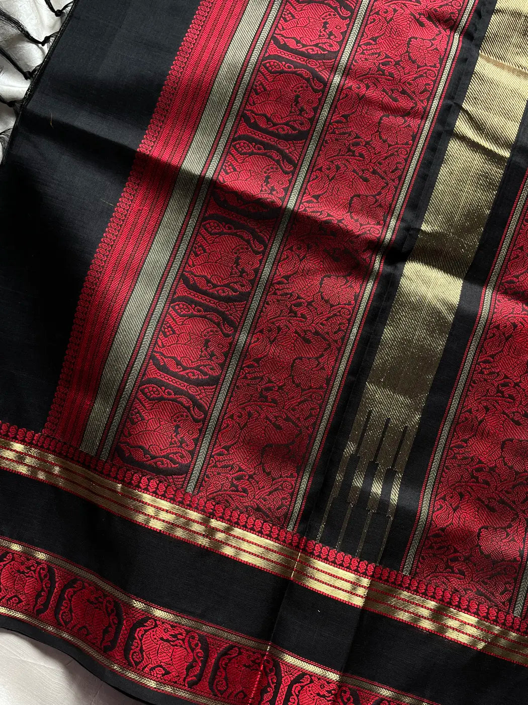 Pure Handloom Kanchi Silkcotton – Black & Red Checks