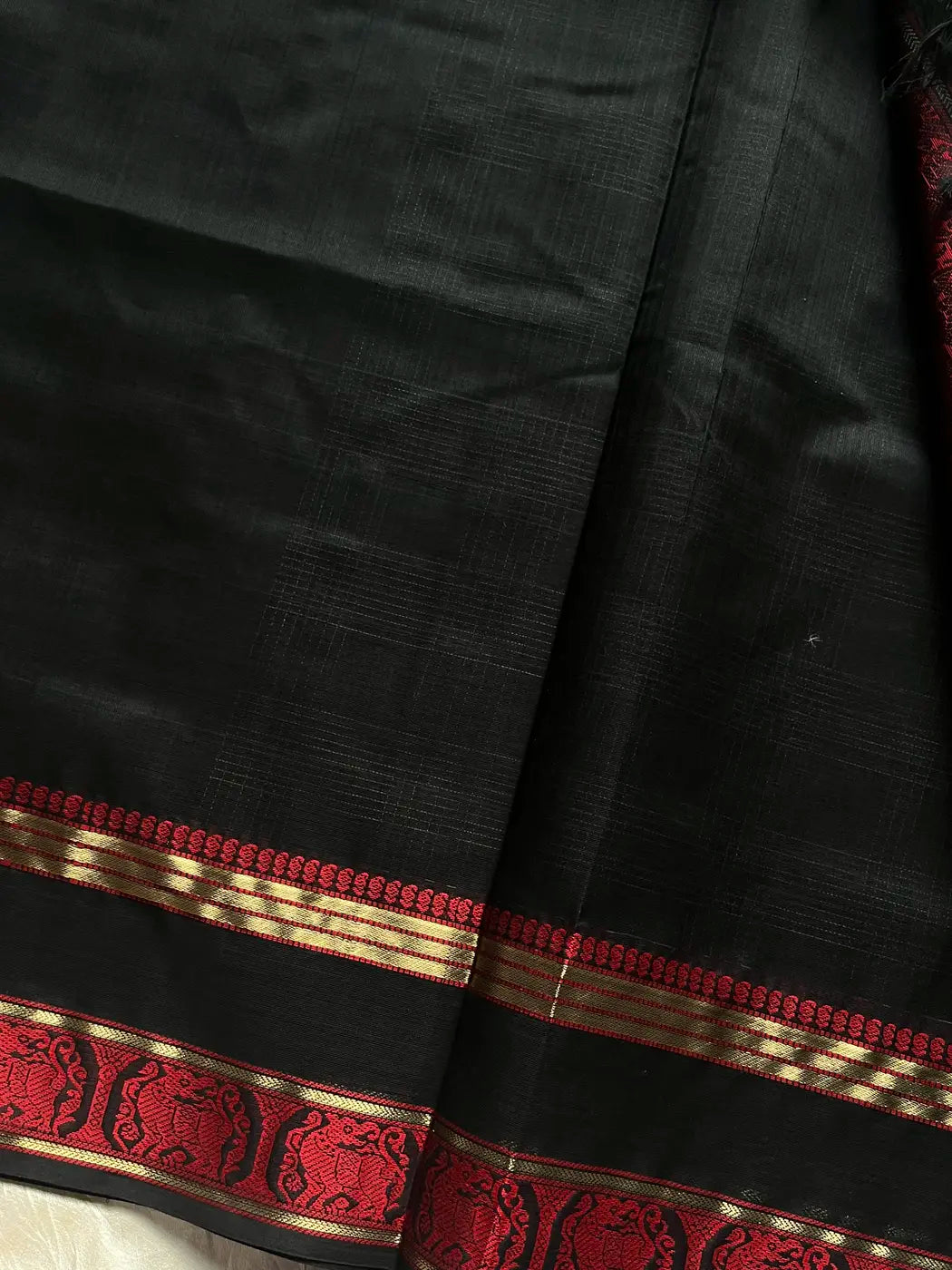 Pure Handloom Kanchi Silkcotton – Black & Red Checks