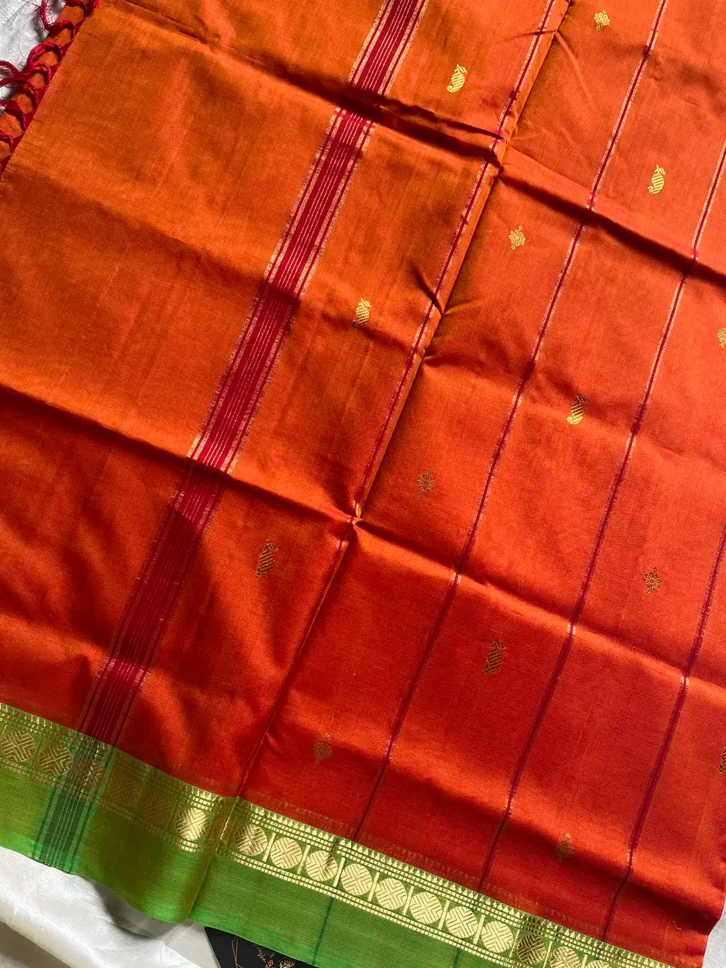 Mercerised 120 Counts Chettinadu Cotton - Orange & Green