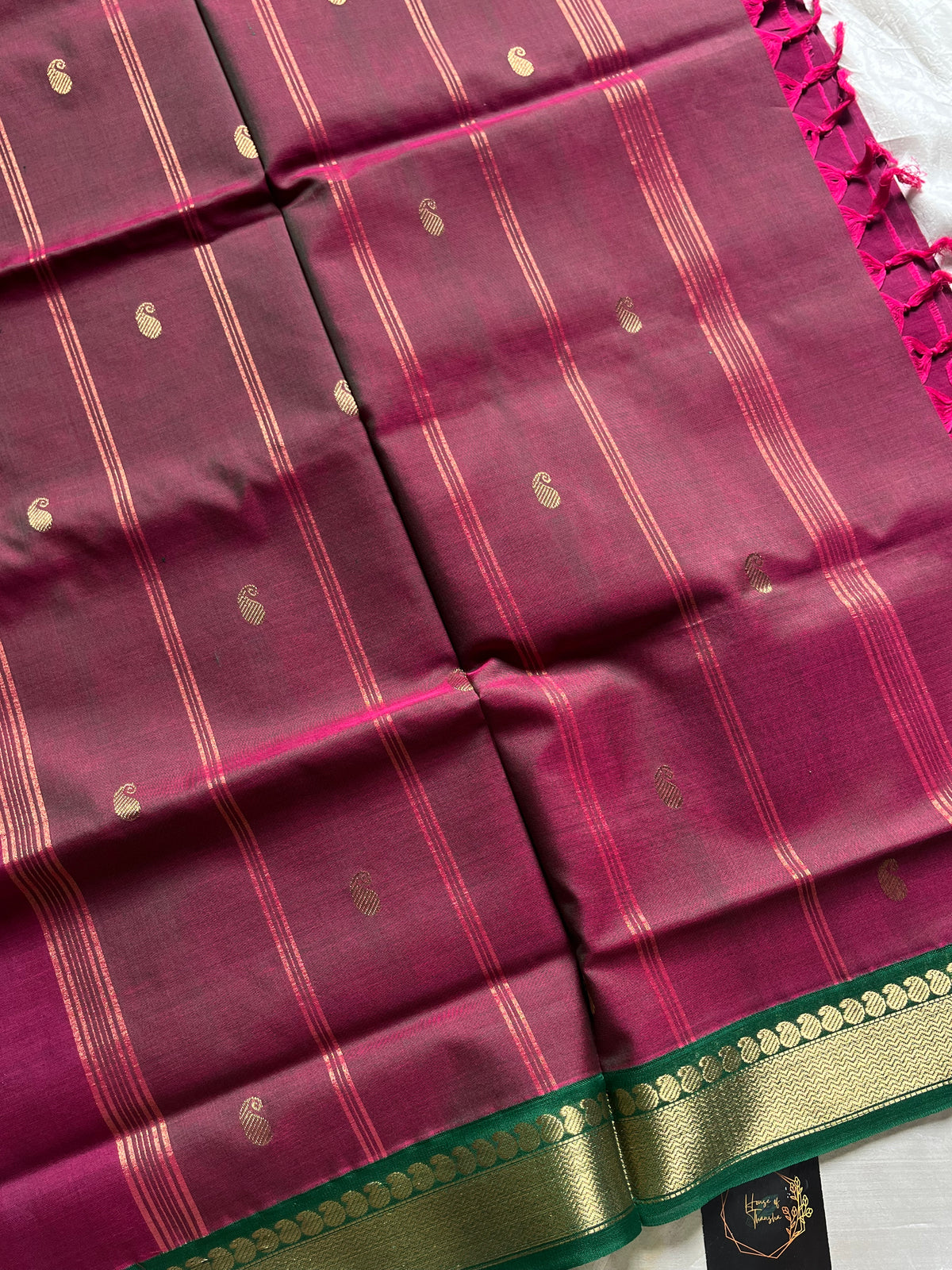Mercerised 120 Counts Chettinadu Cotton - Magenta Pink & Green