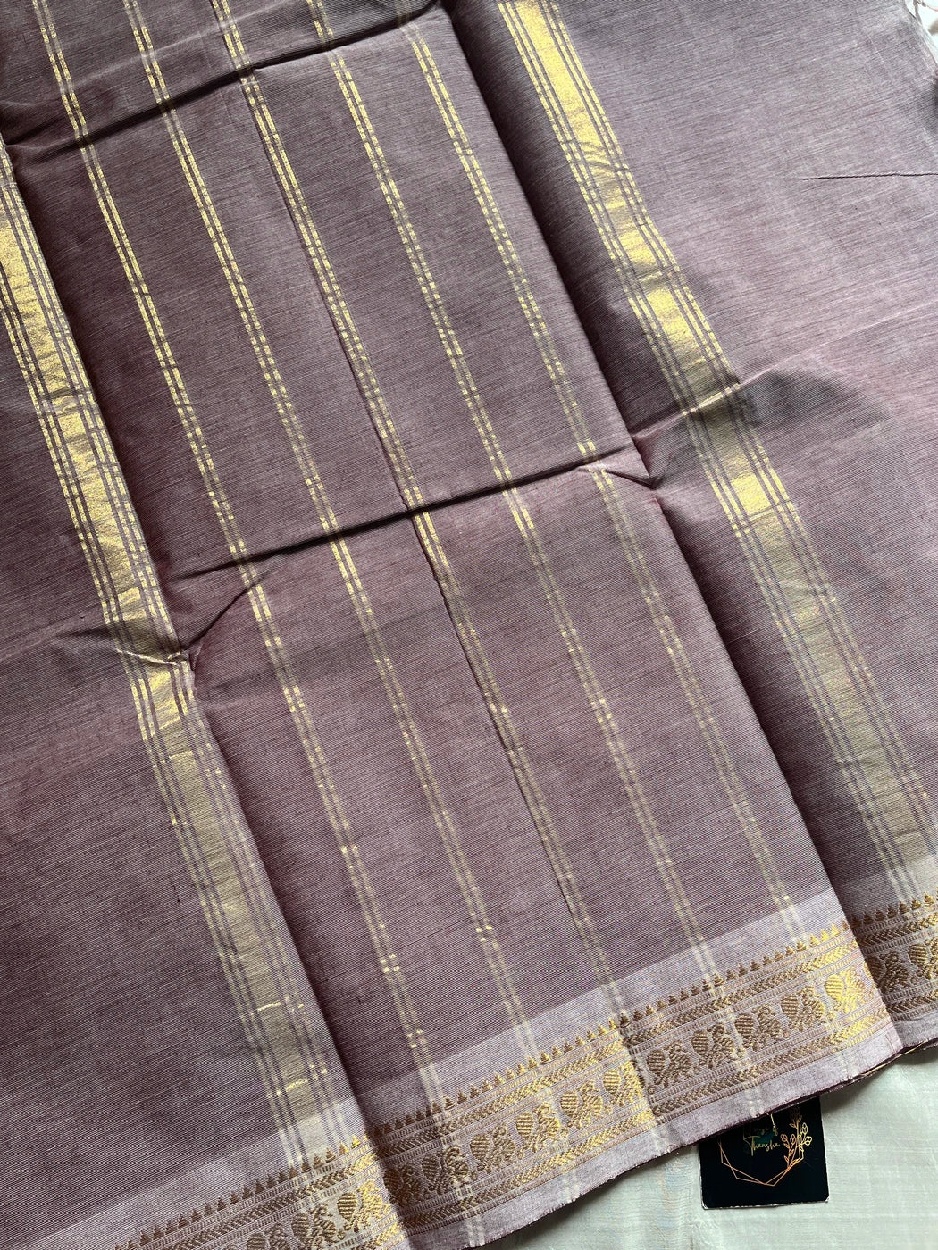 Minimal Border Edit - Mauve Taupe Kanchi Cotton Saree