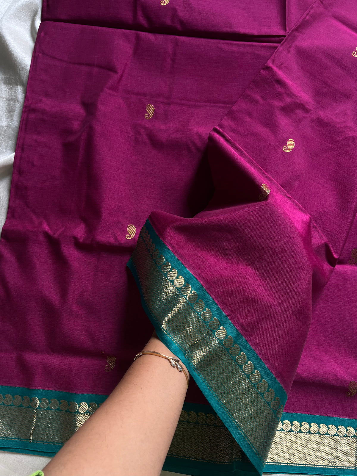 Mercerised 120 Counts Chettinadu Cotton - Magenta Pink & Teal