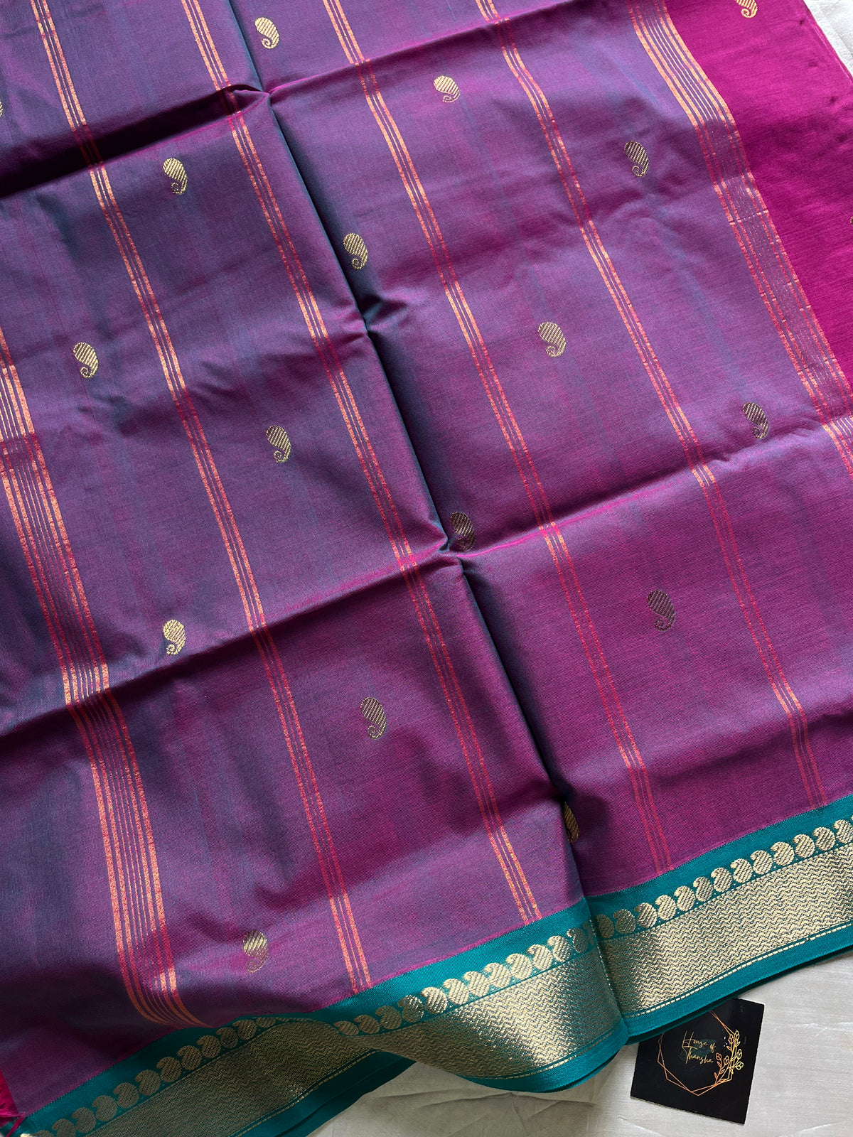Mercerised 120 Counts Chettinadu Cotton - Magenta Pink & Teal