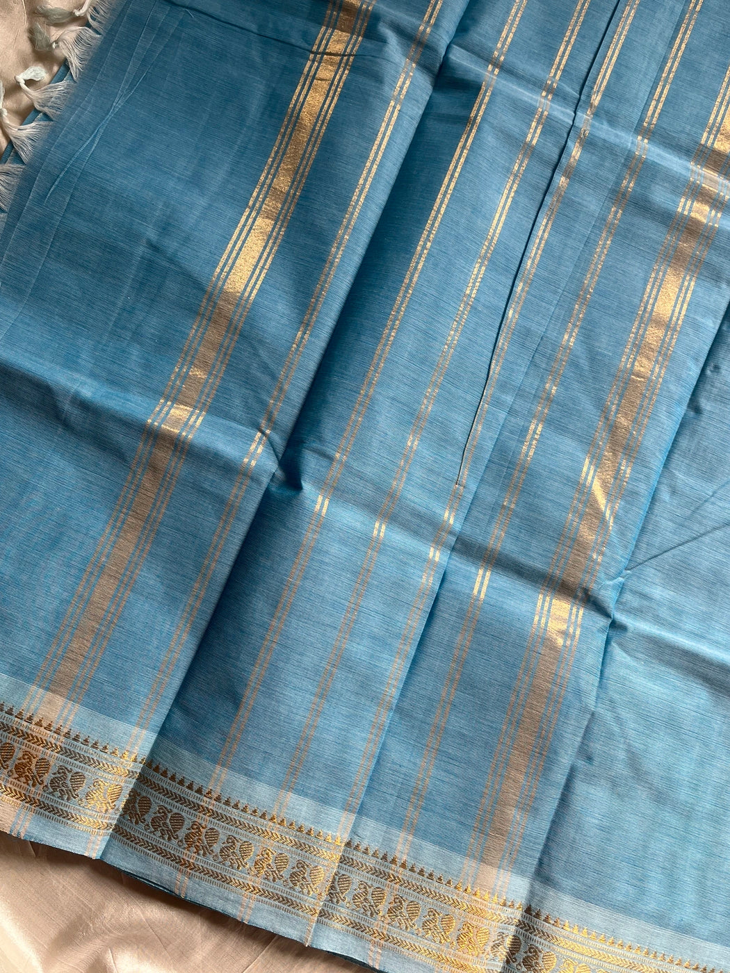 Minimal Border Edit - Sky Blue Kanchi Cotton Saree