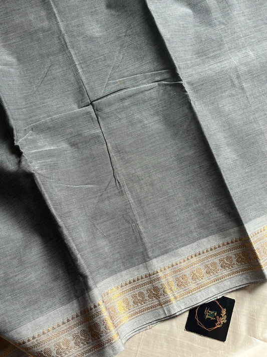 Minimal Border Edit - Silver Grey Kanchi Cotton Saree