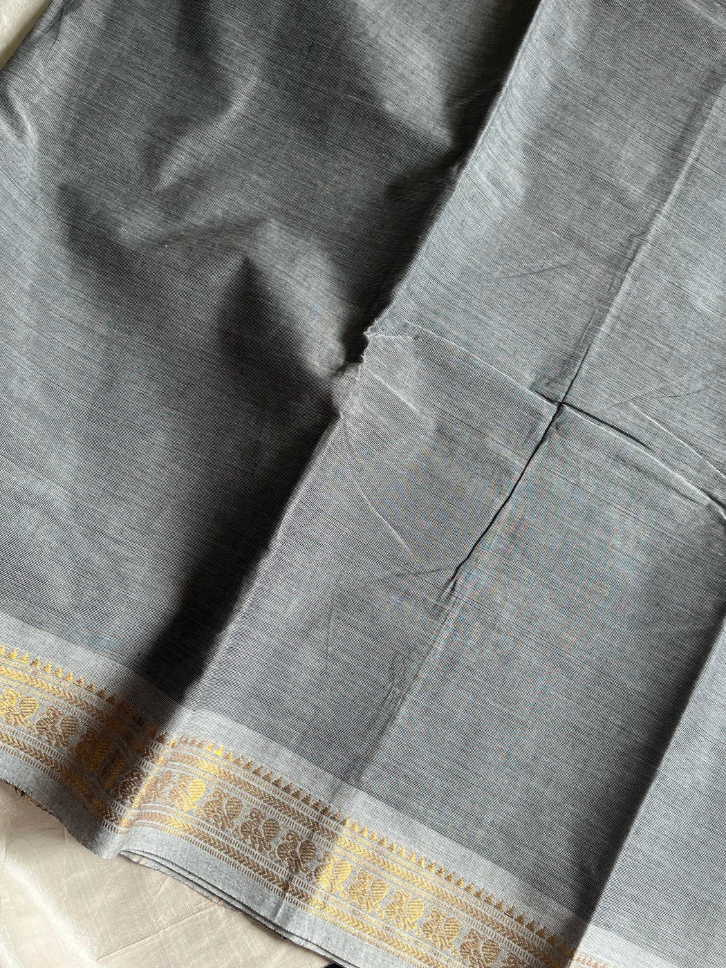 Minimal Border Edit - Silver Grey Kanchi Cotton Saree