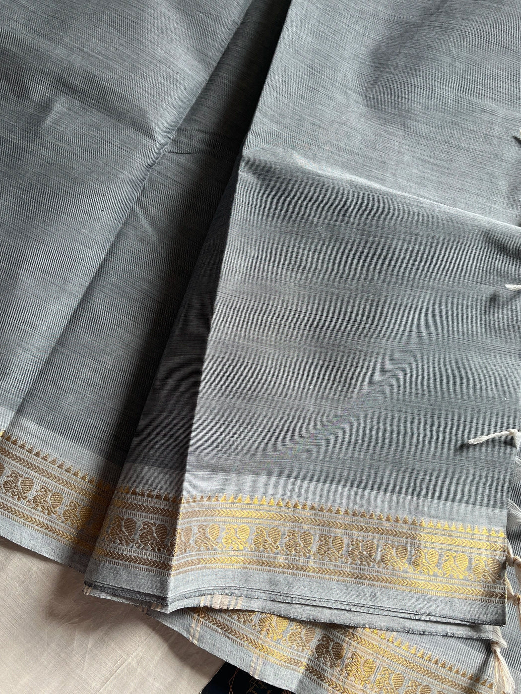 Minimal Border Edit - Silver Grey Kanchi Cotton Saree