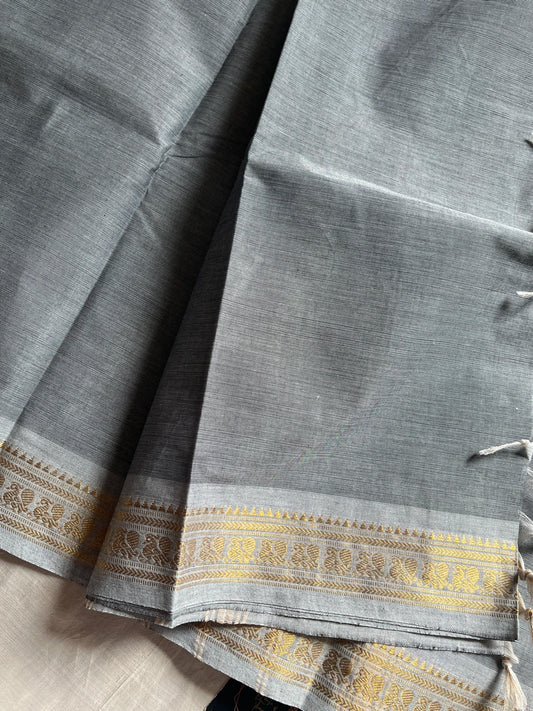 Minimal Border Edit - Silver Grey Kanchi Cotton Saree