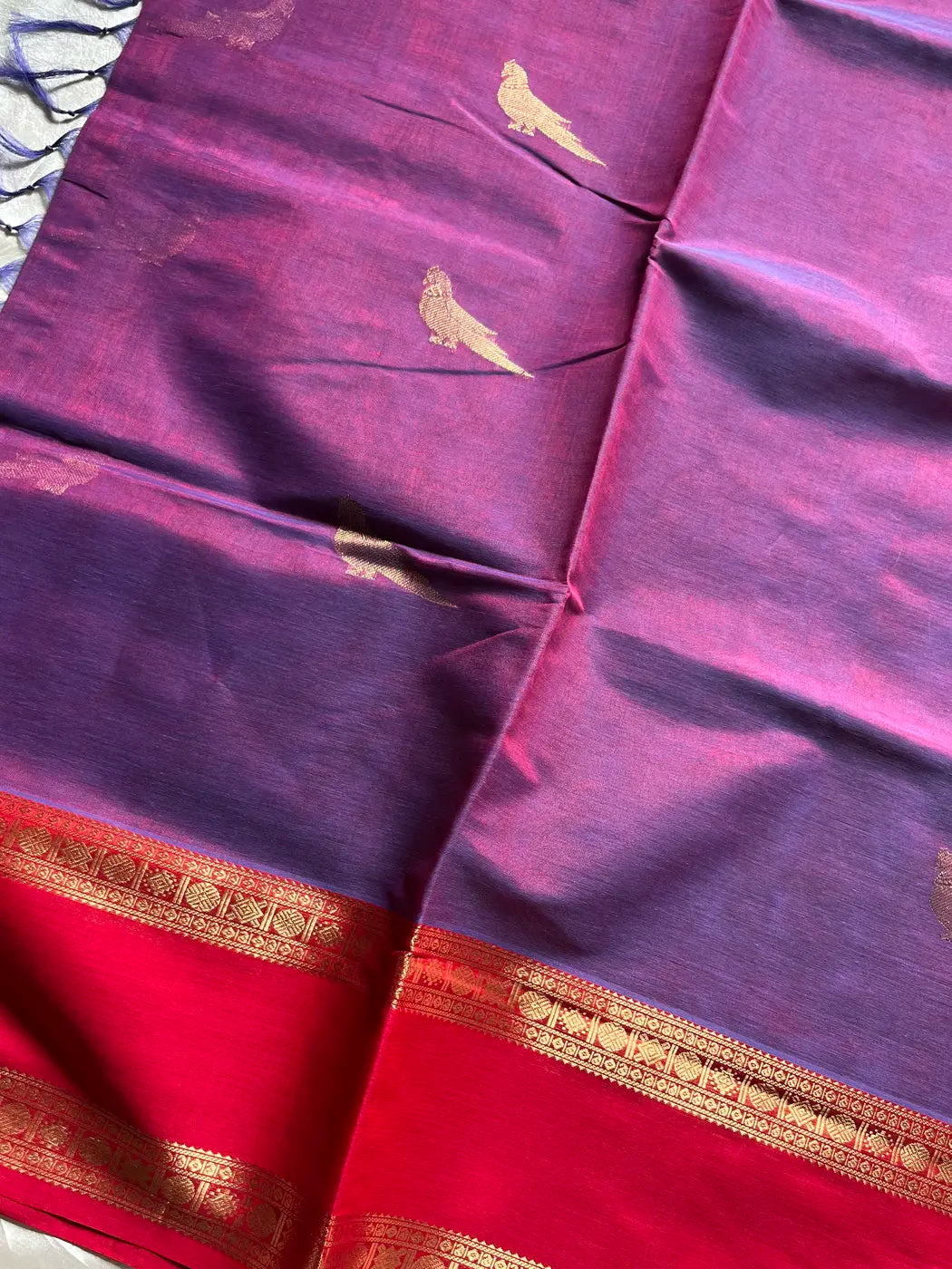 Kanchi Silkcotton Saree - Violet & Red