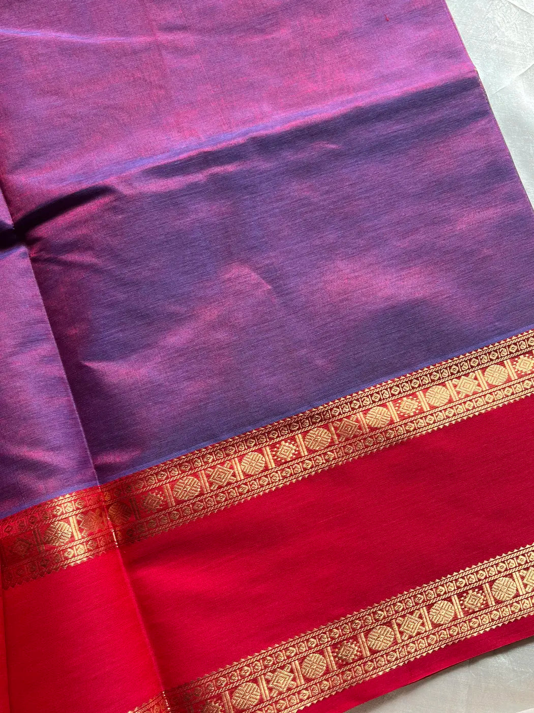 Kanchi Silkcotton Saree - Violet & Red