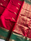 Kanchi Silkcotton Saree - Red & Green