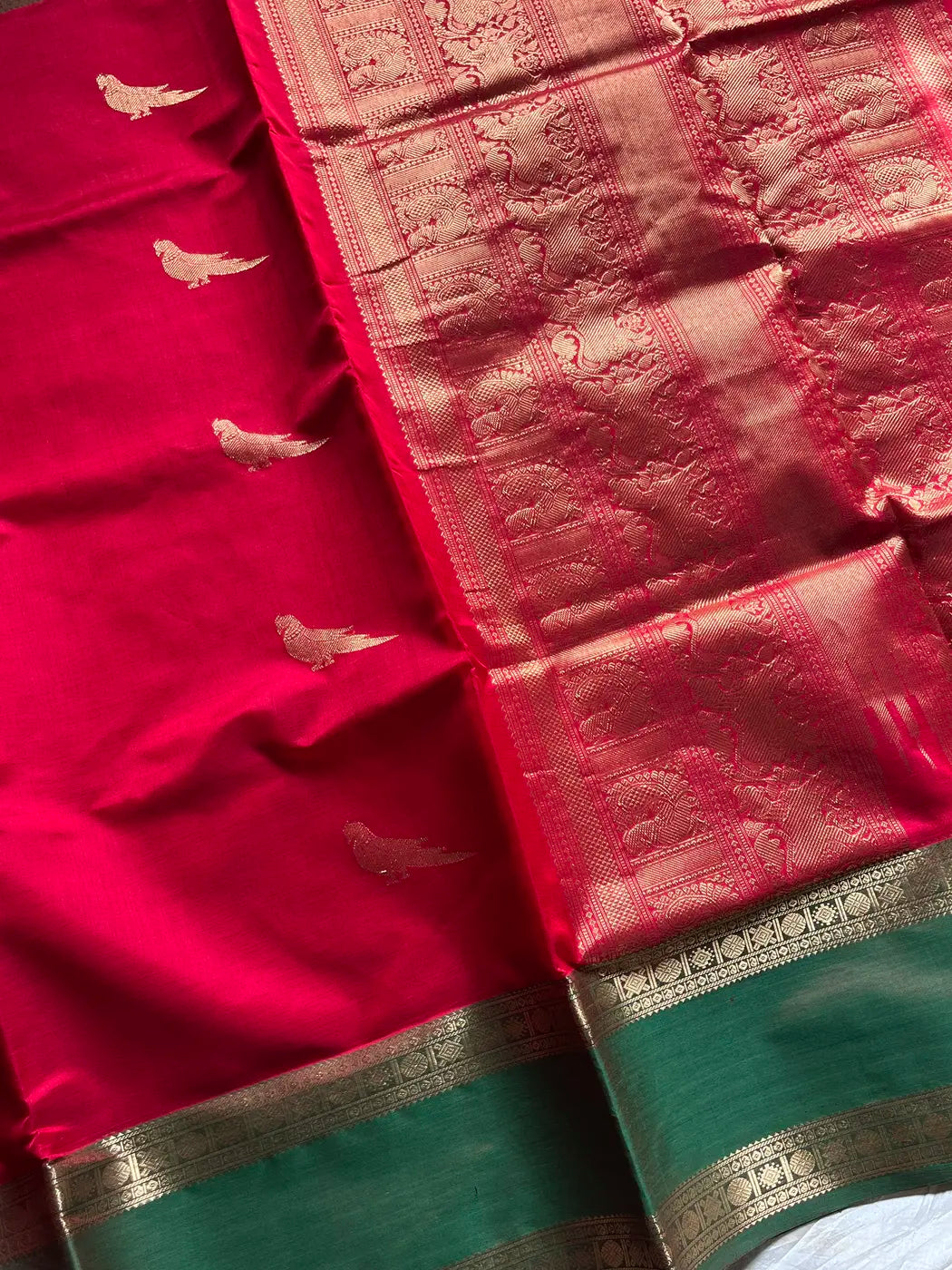Kanchi Silkcotton Saree - Red & Green