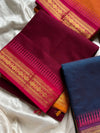 Ganga Jamuna Borders – Maroon Kanchi Cotton Saree