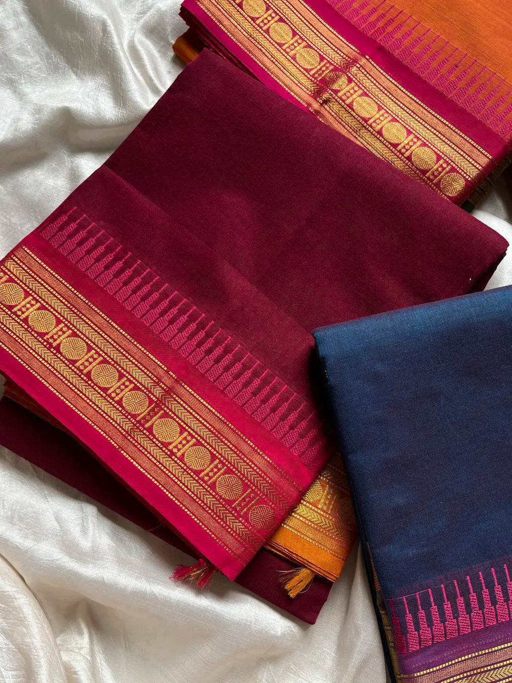 Ganga Jamuna Borders – Maroon Kanchi Cotton Saree