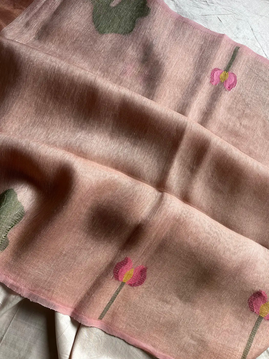 Handloom Silk Linen Jamdaani Saree - Pastel Pink