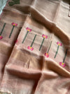 Handloom Silk Linen Jamdaani Saree - Pastel Pink