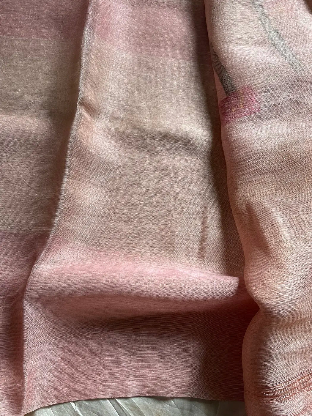 Handloom Silk Linen Jamdaani Saree - Pastel Pink