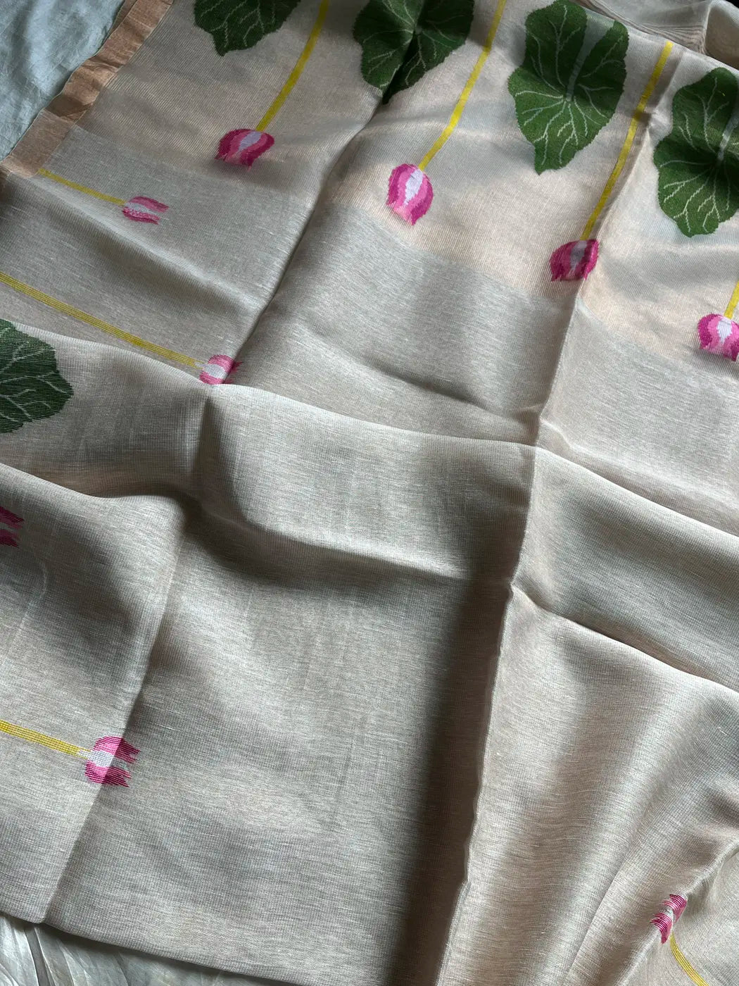 Handloom Silk Linen Jamdaani Saree - Cream White