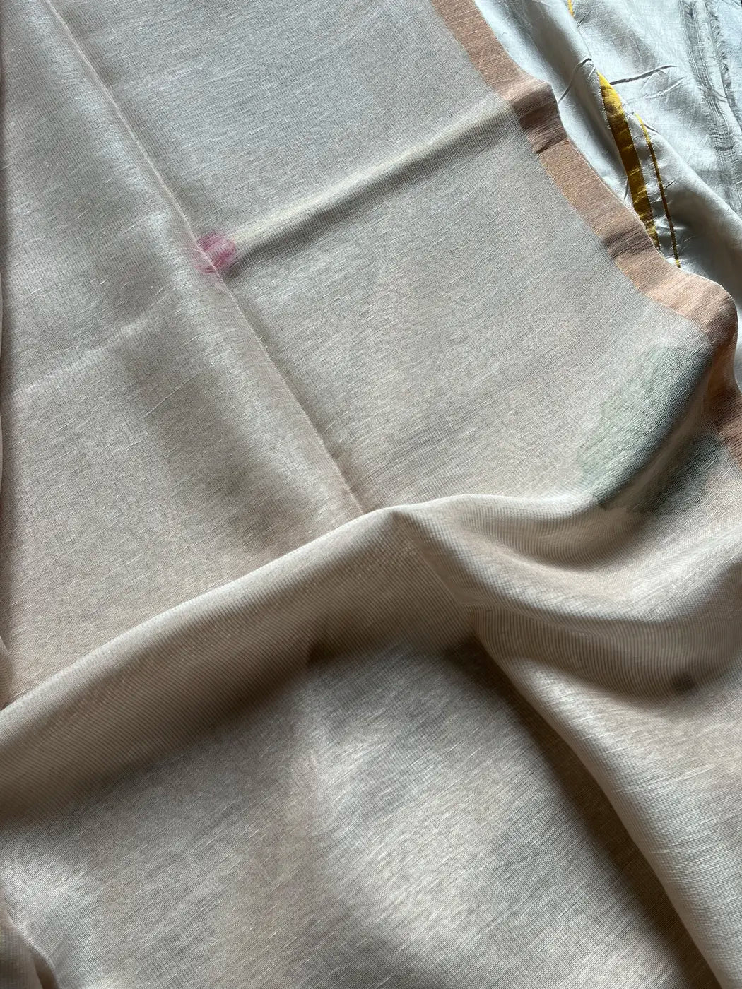 Handloom Silk Linen Jamdaani Saree - Cream White
