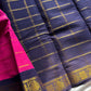 Dark pink Sungudi cotton saree with navy blue border and Velthari pattern – House of Thansha