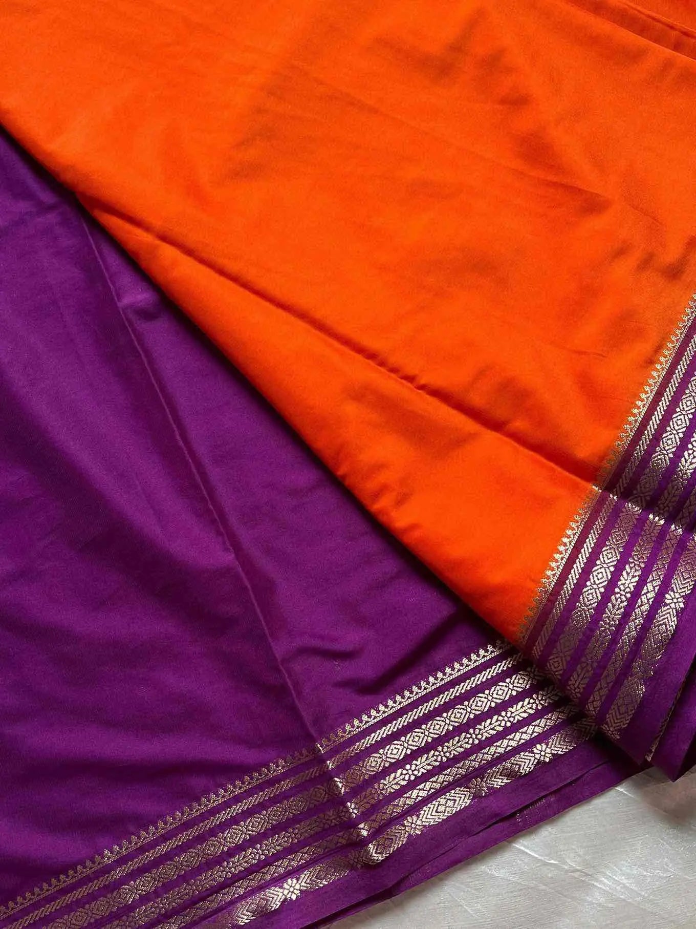 Semi Mysore Silk Saree – Orange with Violet