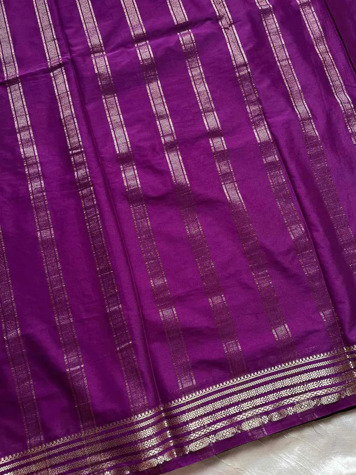 Semi Mysore Silk Saree – Orange with Violet