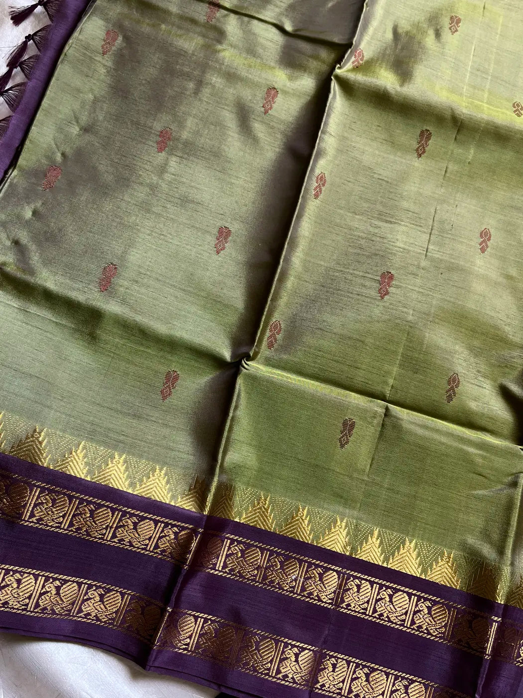 Vegan Silks | Chinnalampattu Saree – Antique Olive