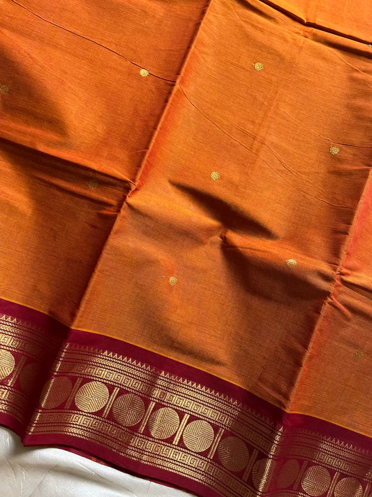 Vintage Loom Edit | Orange Kanchi Cotton Saree