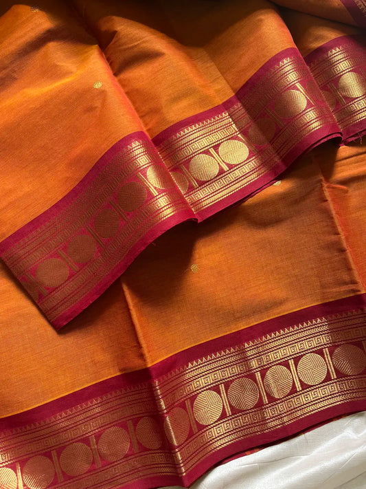 Vintage Loom Edit | Orange Kanchi Cotton Saree