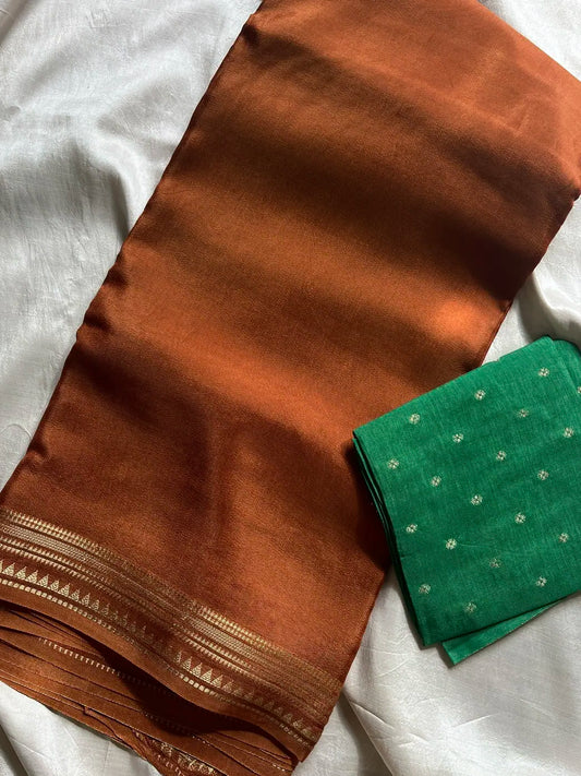 Semi Mysore Silk Saree – Mustard Brown