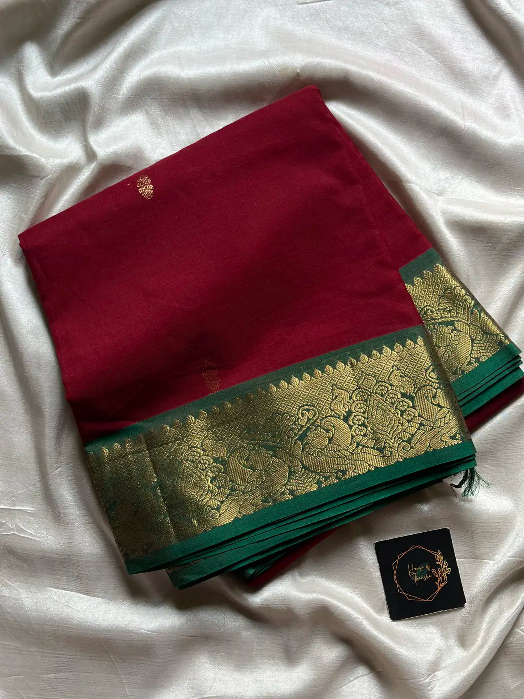Throne Edit – Maroon & Green 120 Counts Mercerised Chettinadu Cotton Saree