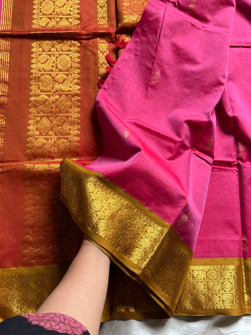 Throne Edit – Pink & Yellow 120 Counts Mercerised Chettinadu Cotton Saree