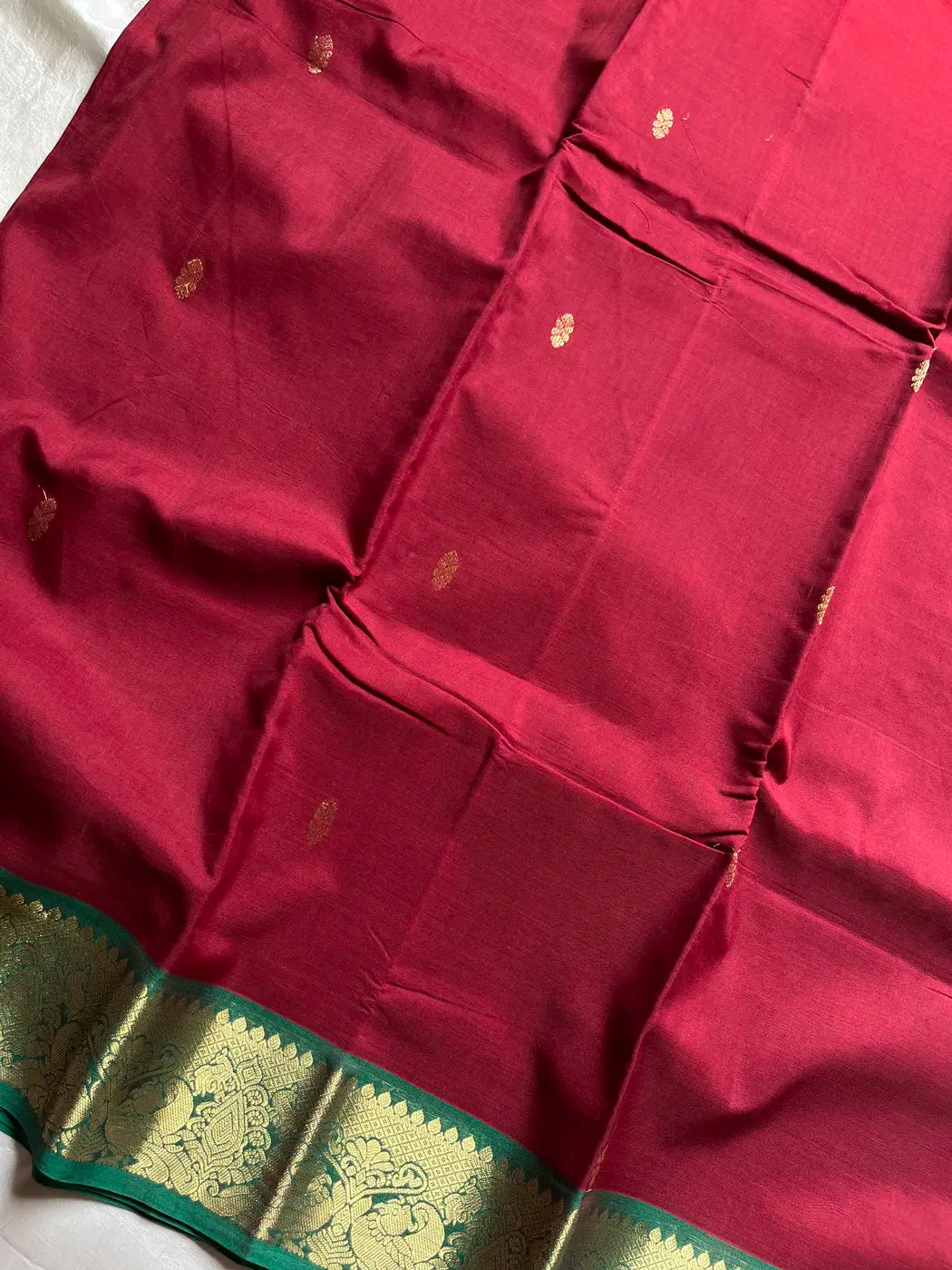 Throne Edit – Maroon & Green 120 Counts Mercerised Chettinadu Cotton Saree