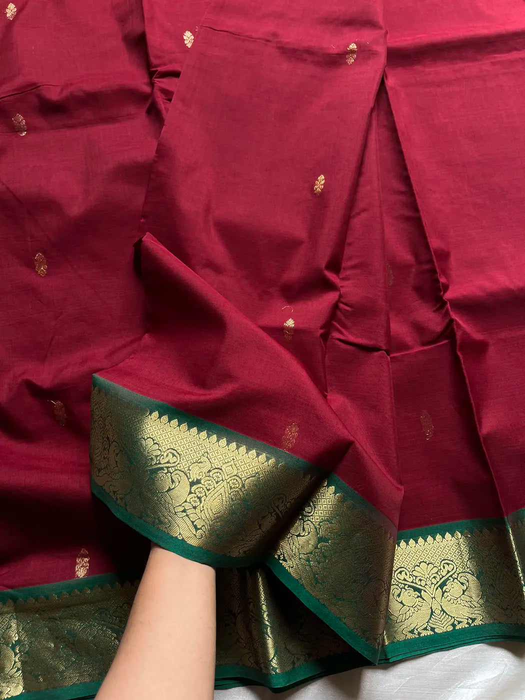 Throne Edit – Maroon & Green 120 Counts Mercerised Chettinadu Cotton Saree