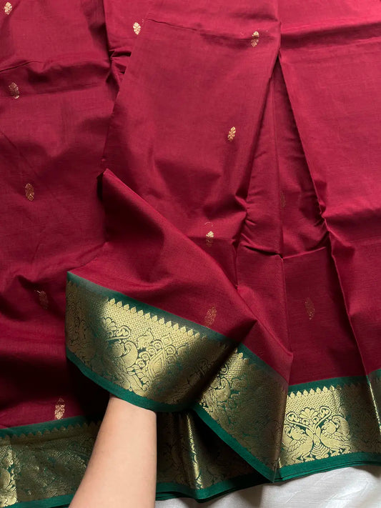Throne Edit – Maroon & Green 120 Counts Mercerised Chettinadu Cotton Saree