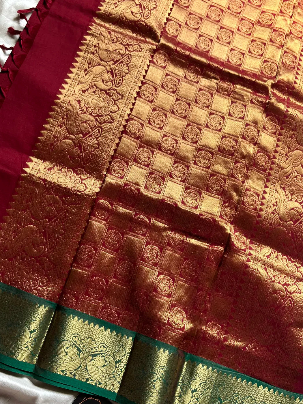 Throne Edit – Maroon & Green 120 Counts Mercerised Chettinadu Cotton Saree