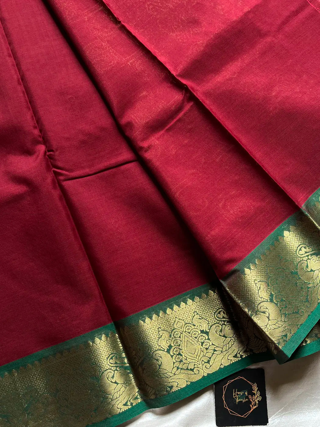Throne Edit – Maroon & Green 120 Counts Mercerised Chettinadu Cotton Saree