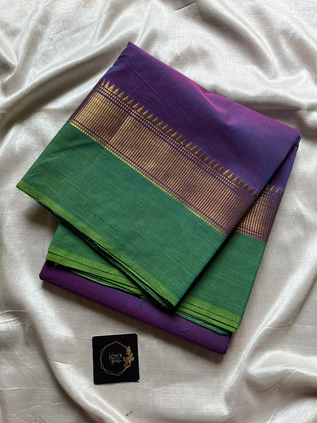 Subtle Weaves | Purple & Green Chettinadu Cotton Saree