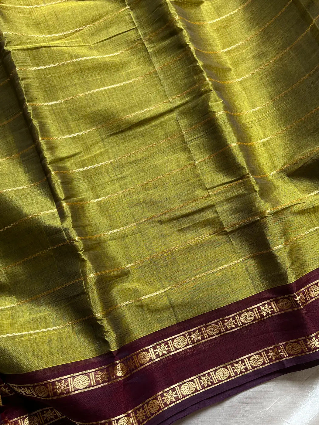 Devendra Saree – Golden Olive | Handloom Vegan silkcotton