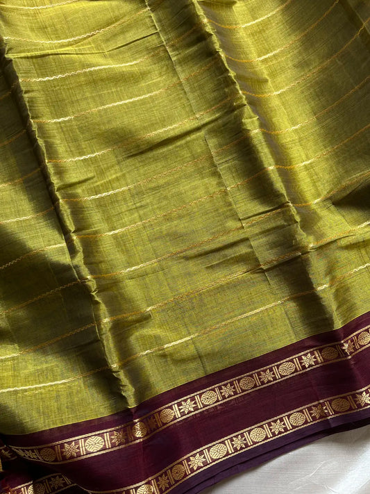Devendra Saree – Golden Olive | Handloom Vegan silkcotton
