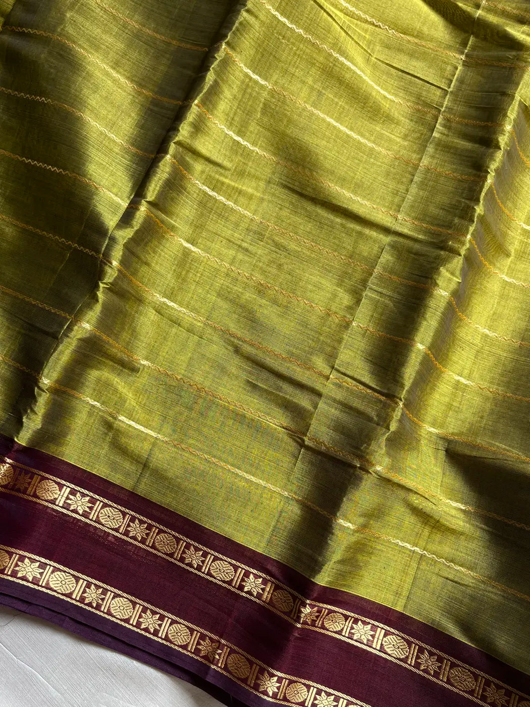 Devendra Saree – Golden Olive | Handloom Vegan silkcotton